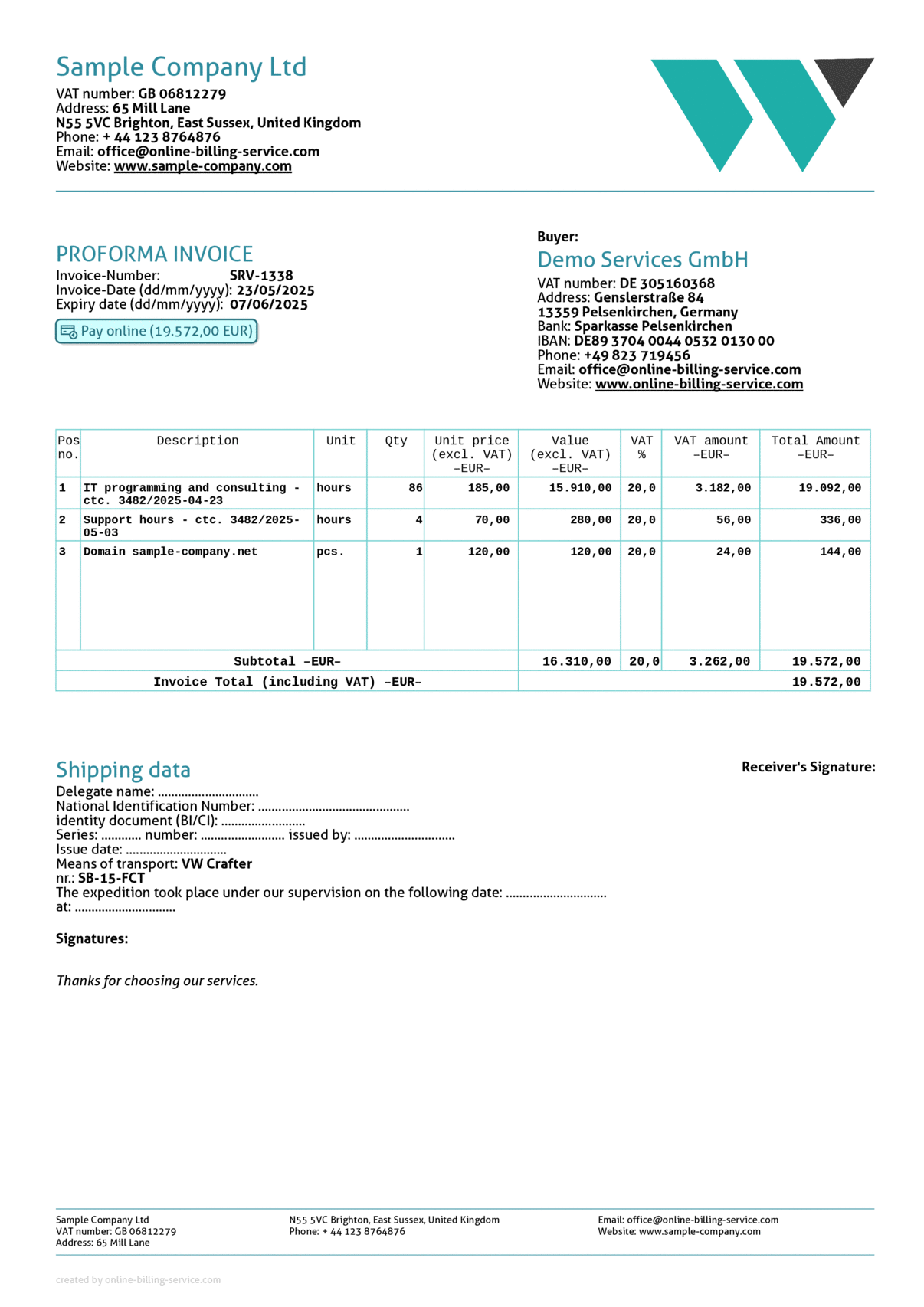 Online sample proforma invoices, proforma invoice templates